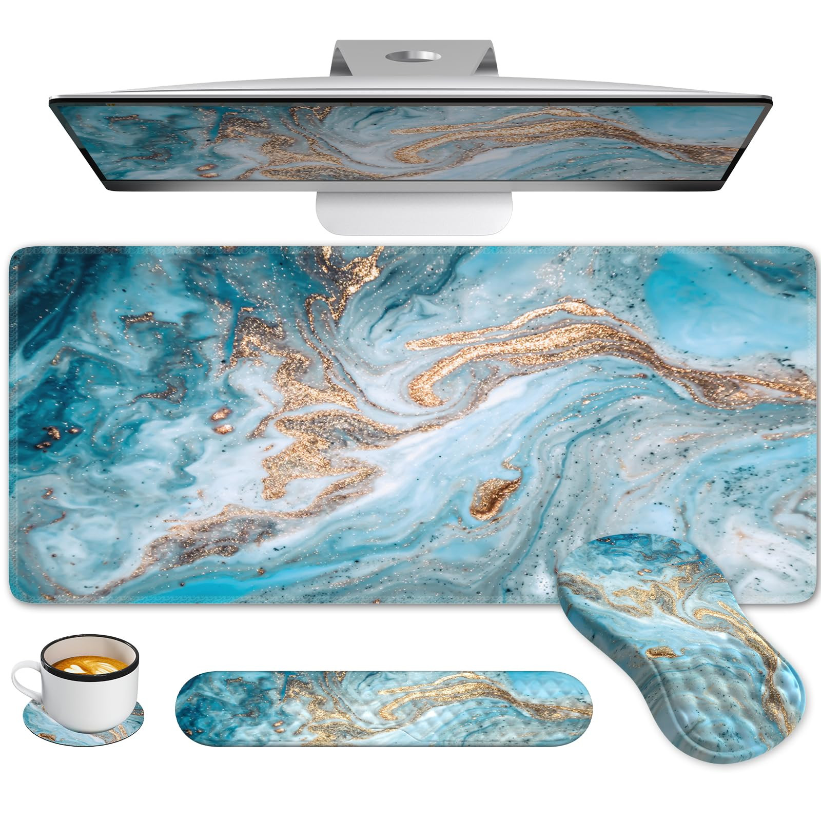 Large Desk Mat with Wrist Rest for Keyboard and Mouse, Extra-Large Mouse Pad-image