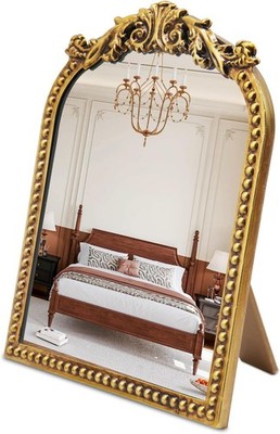 Vintage Makeup Mirror W/ Stand 12.1''x9.8'' Arched Antique Gold Vanity Mirror