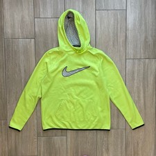 Nike Therma-FIT Hoodie Women L Neon Volt Green Fleece Pullover Athletic
