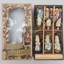 Ornaments Katherines Collection 6 SANTA Christmas with Tags Original Box Vintage