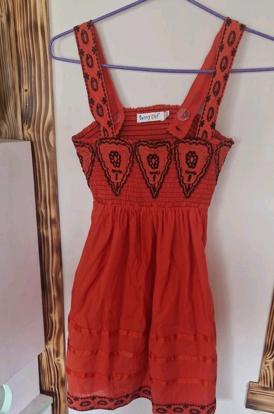 Sunny Girl Orange Floral Embroidered Midi Sundress Strappy Square Neck 8