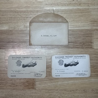 Chicago Transit Authority CTA Accident Prevention Accident Free Card 1948 1949