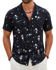 Men's Hawaiian Shirts, Button-Down Short Sleeve Summer Shirts, Floral Printed
