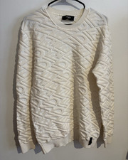Fendi Roma White Embossed Logo Crewneck Wool Knit Sweatshirt Size 50 FZX061