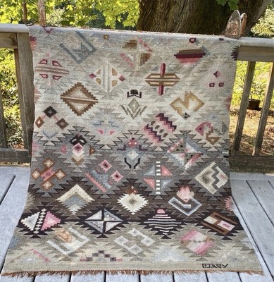 Victor E. Sulca Abstract Peruvian Wool Woven Tapestry, Earth tones, Frog Motif