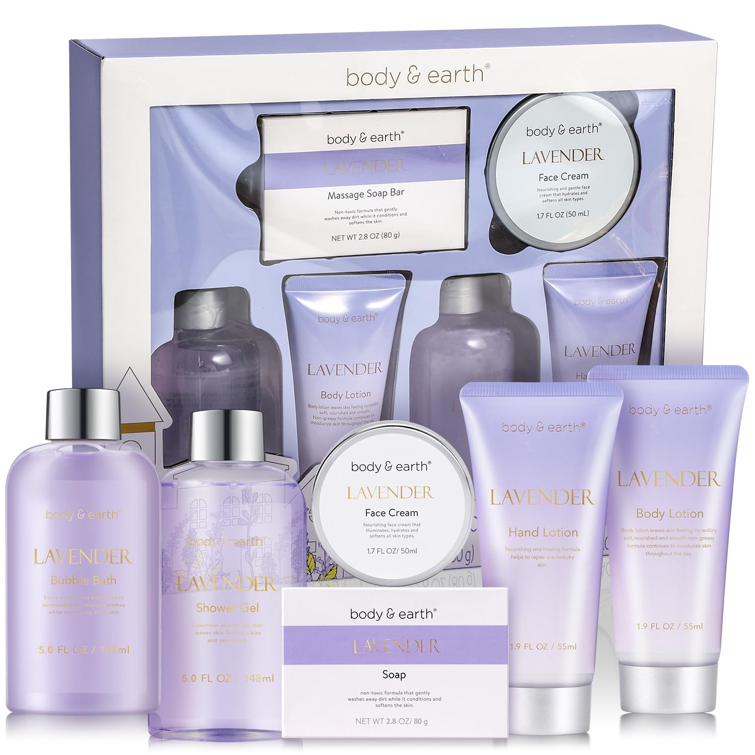 Bath and Body Gift Set - 6 Pcs Lavender Bath Kit for Women S