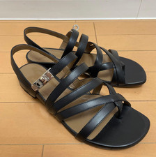 Hermes Heel Sandals Mules Pumps Shoes Kelly Buckle Black Size EU 37 US 7 Women's