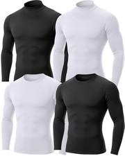 4 Pack Men's Compression Shirts Long Sleeve Athletic Workout Sports Undershir...