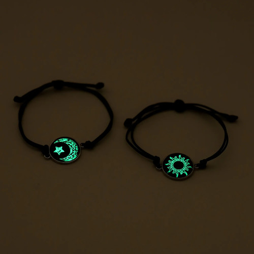 Romantico Luminoso Sole Luna Coppia Bracciali per Donna Uomo Fatto a Mano Corda Intrecciata - Foto 20 di 35