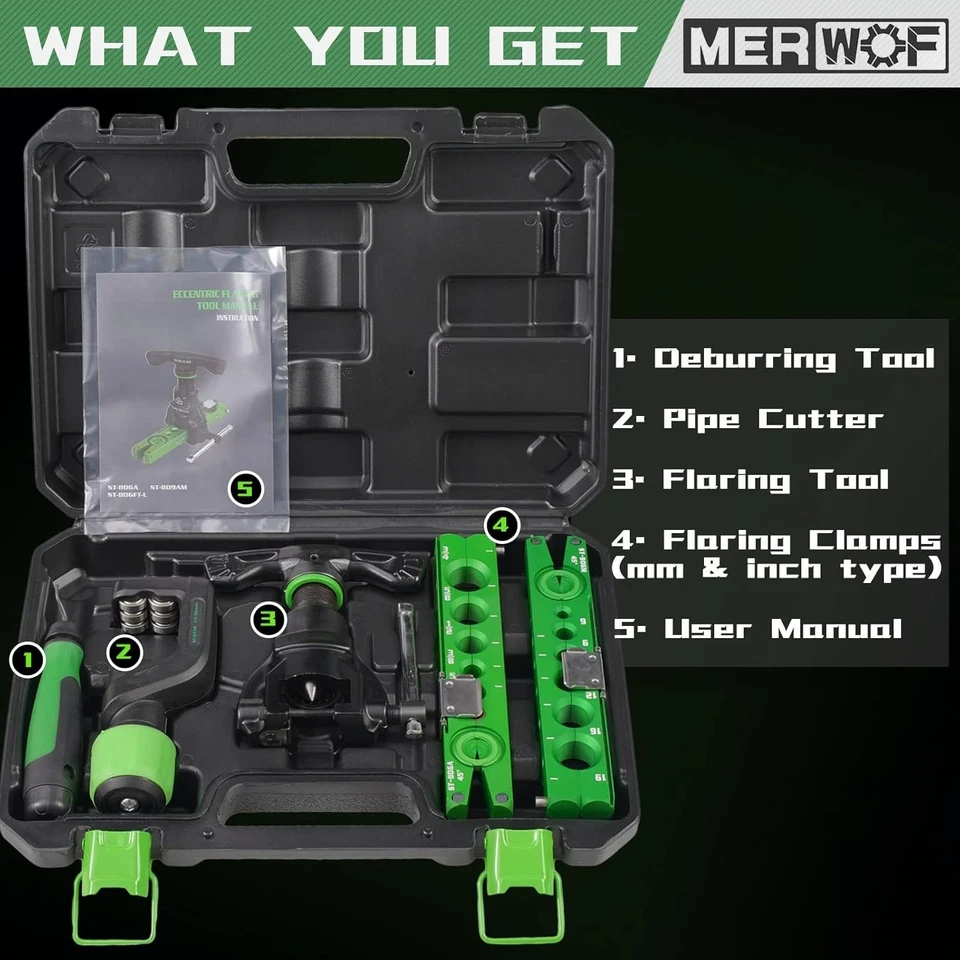 Heavy-Duty Manual Flaring Tool Kit with 45° Eccentric Design - 1/4'' to 3/4'' - Image 4 of 4