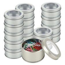 40 Pack 4 Ounce Metal Tin Cans, Screw Top, Clear Lid, Round Empty Containers