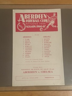 Aberdeen v Chelsea 1967/68 Pre Season Friendly Official Football Programme