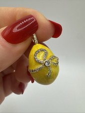 Vintage Yellow Enamel Egg Charm Pendant Bow Detail Statement Easter Jewellery