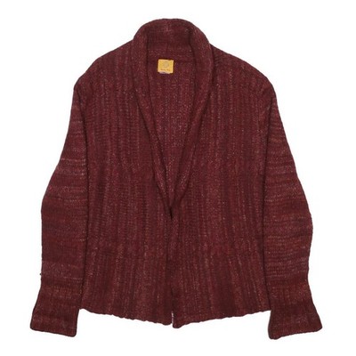 RUBY RED Damen Bordeaux Uni Grobstrick Pullover XL Strickjacke Langarm warm