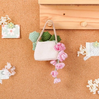 Crochet Weeping Begonia Hanging Basket, Handmade Floral Car Mirror Decor