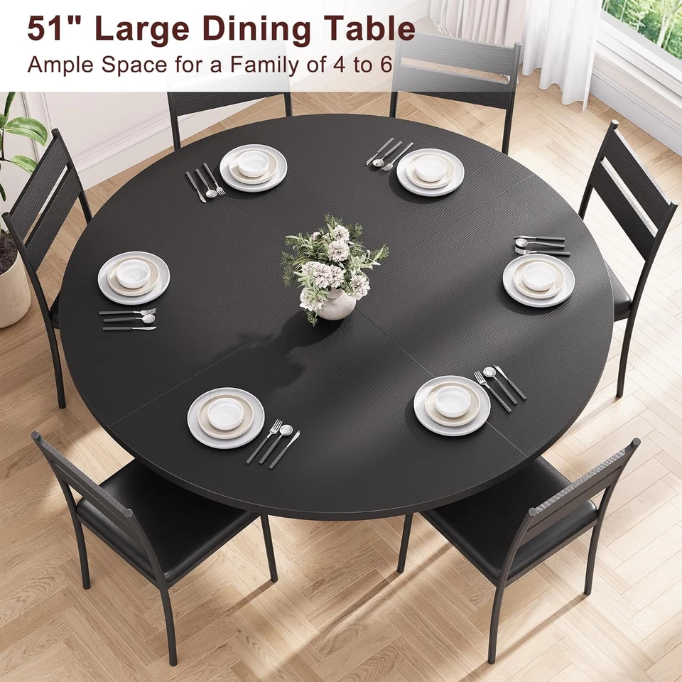 Round Dining Table for 6, 51'' Kitchen Dining Room Circle Dinner Pedestal Table - Image 3 of 4