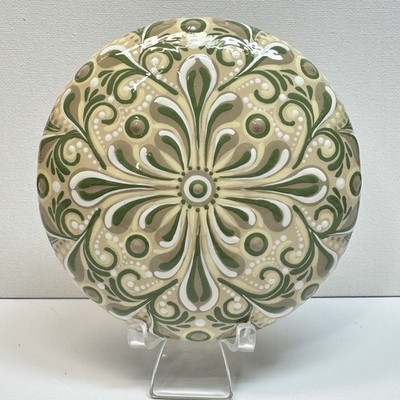 4.5  Delicate Green Mandala - Hand Painted Handmade Stone - By JaDeL