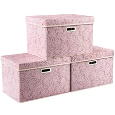 PRANDOM Larger Collapsible Storage Boxes with Lids Fabric Decorative Bins Cubes