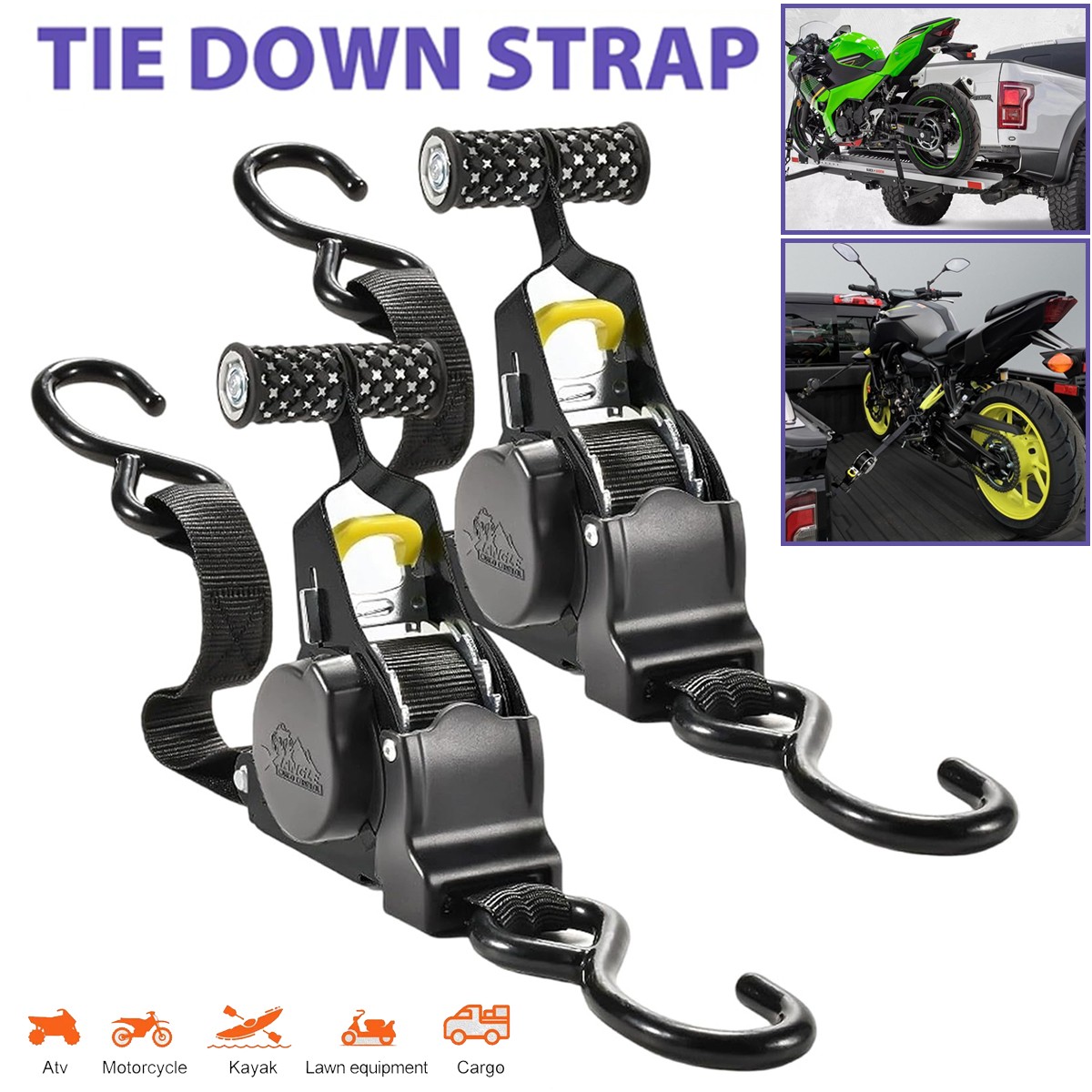 2x Auto Retractable Ratchet Strap Tie Down Straps For Cargo Van Car Rack Lashing