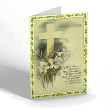 EASTER NOTELET - Vintage Design - Easter Peace. White Cross with Easter Lilies