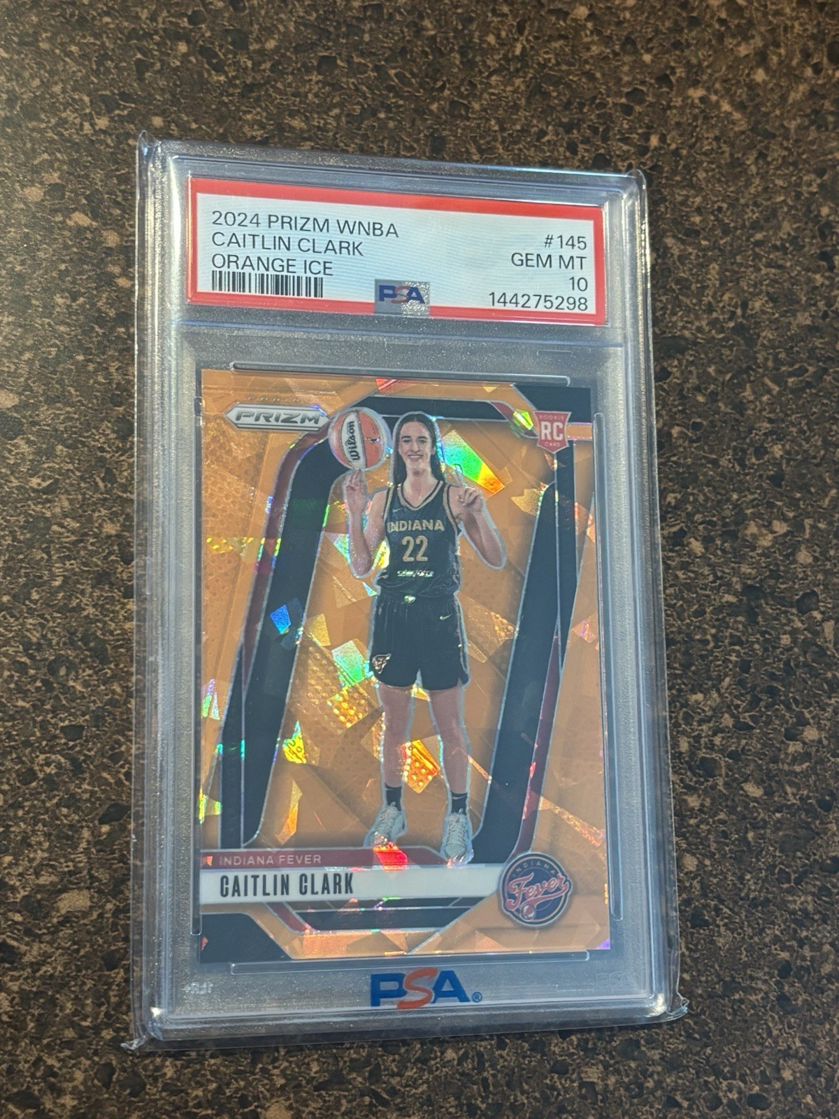 2024 PANINI PRIZM WNBA ORANGE ICE #145 CAITLIN CLARK ROOKIE RC PSA 10