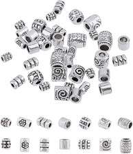 260pcs 7 Style Tibetan Spacer Beads Antique Silver Column Alloy Tube Metal Space