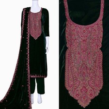 DARK GREEN VELVET w KASHMIRI EMBR INDIAN READYMADE LADIES SALWAR KAMEEZ SUIT SNJ