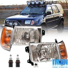 4pcs Chrome Headlights Amber Corner Wbulb For 1998-00 Frontier 2000-2001 Xterra