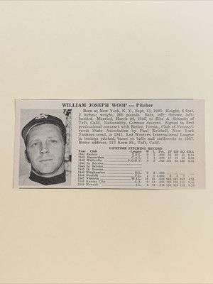 Bill Woop Kansas City Blues 1950 AA Minor League Baseball Panel