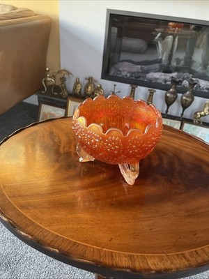 Vintage Fenton Ringelblume Karneval Glas 3 Fuß Rosenschale Orangenbaum