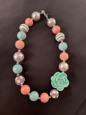 Girls Chunky Bubblegum Necklace with Flower Beads Toddler Jewelry