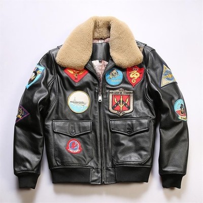 Vintage Top Gun G1 Pilot Leather Jacket Men s Cowhide Wool Collar Aviator Coat