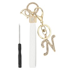 Leather Wristlet Keychain, Chic Letter N Keychains