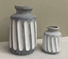Pier 1 Gray White Ceramic Fluted Vase Set 2 Modern Shabby Chic Farm Home Decor