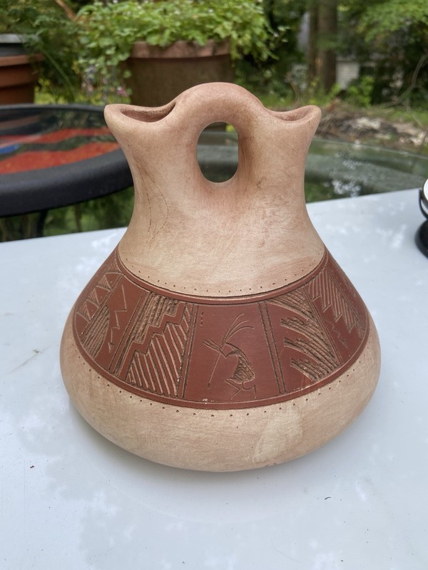 Vintage Native American Navajo Pottery Wedding Vase John C. Whiterock Kokopelly