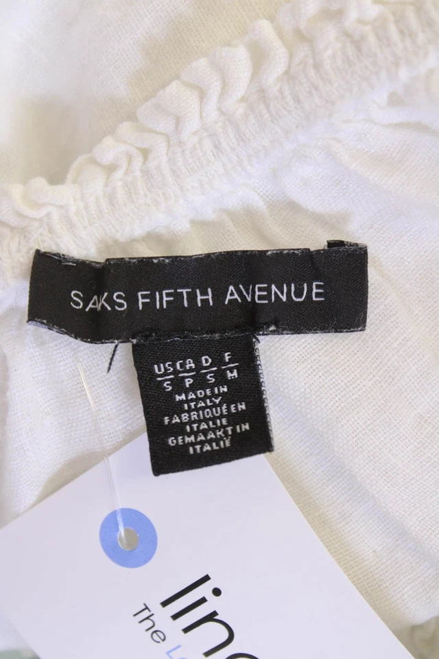 Blusa Saks Fifth Avenue Mujer Lino Floral Encaje Fuera del Hombro Blanca Talla S Foto 4 de 4