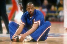 Eddie Wilkins New York Knicks warms up prior to a NBA basketball g- Old Photo