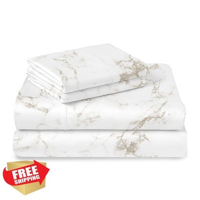 Pizuna Cotton Sheet Set King Taupe Carrara Marble 400TC Deep Pocket
