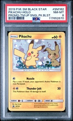 POKEMON TEAM UP BLACK STAR PROMO PIKACHU #SM162 HOLO PSA 8 NM