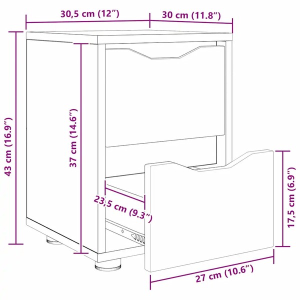 Nachttisch Schwarz Holzwerkstoff 30,5 X 30 X 43 Cm-image