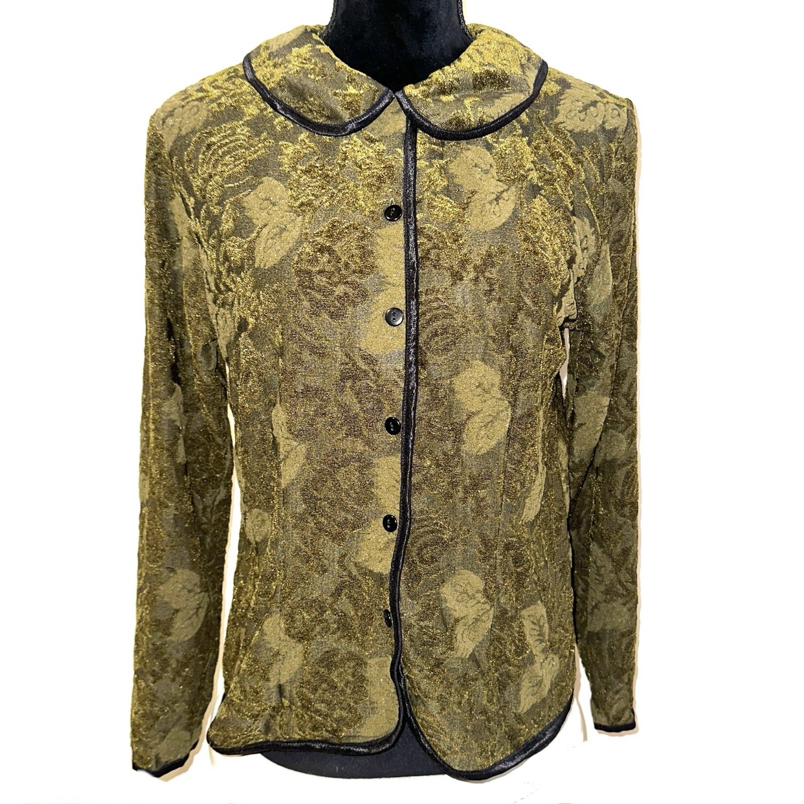 Vue Point Vtg Green Leaf Print Jacket Size M Pete… - image 2