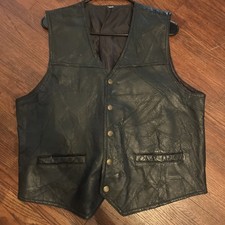 Mens Vest M 100 Leather Stitched Snap Closure