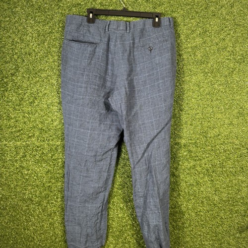 J Crew Pants Mens 34x30 Linen Blue Plaid Thompson - Picture 4 of 10