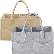 PandaEar 2 Pack Baby Diaper Caddy Organizer, Portable Grey/Brown 