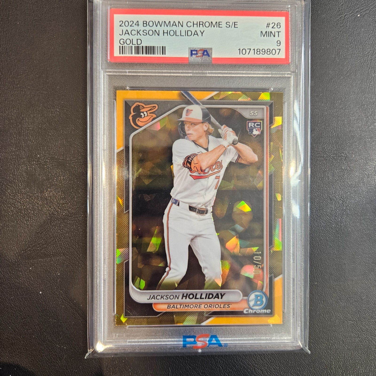 Jackson Holliday ROOKIE /50 PSA 9 GOLD 2024 Bowman Chrome Sapphire #26 ORIOLES