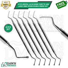 6 Pcs Lucas Bone Curette #86 Large 3mm Spoon Double Ended Dental Instruments Set
