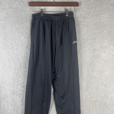 Asics Track Pants Mens Large Black Knit Zip Ankle Tapered Joggers Athletic