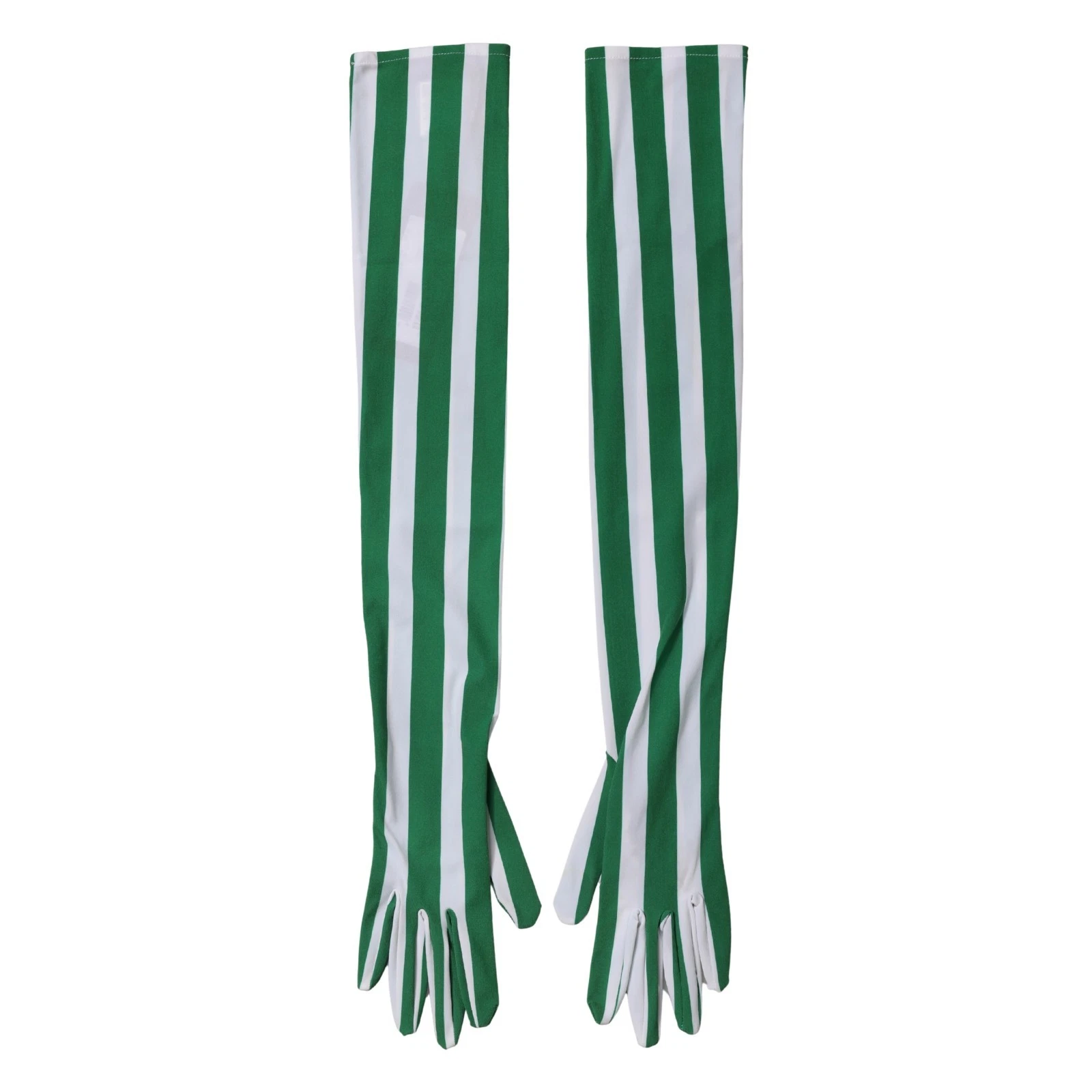 DOLCE & GABBANA Gloves Green White Stripes Nylon Elbow Length Women 7 / S 600usd
