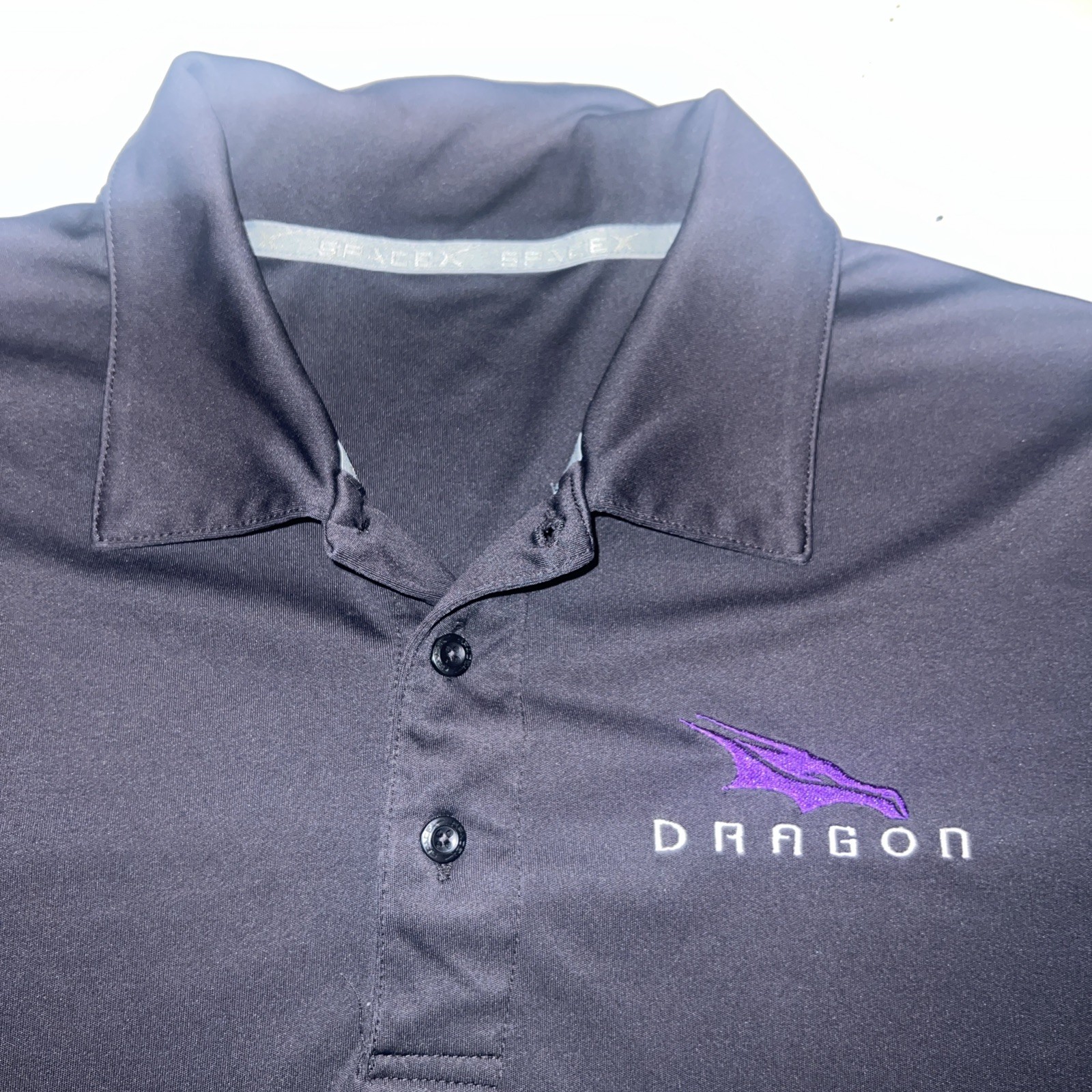 Embroidered SpaceX Dragon Logo S/S Polo Shirt Adult Large Black Rockets Vintage