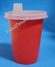 Vintage Tupperware Bell Tumbler Sheer Flat Sipper Seal 1552 USA Sippy Cup Red